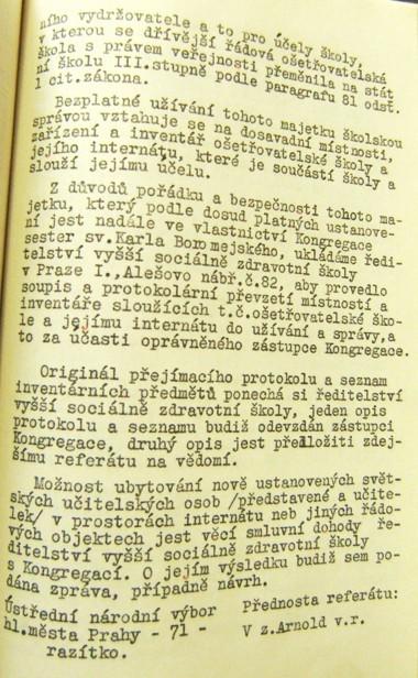 dekretem ÚNV, referát pro školství vědu a umění, ze 7. 9.