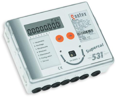 Kalorimetrické počítadlo Supercal 531 napájení bateriové (11 + 1 rok)/síťové množství komunikačních modulů přenos dat přes síť GSM, rádio, internet, M-Bus, GPRS standardní optické rozhraní podle EN