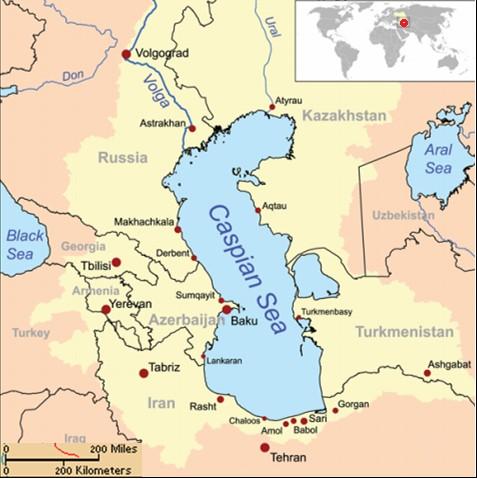 Kaspické moře z oběžné dráhy.