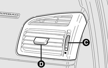 VÝSTUPNÍ OTVORY VENTILACE C - Ovladač pro nastavení množství vzduchu = zcela zavřeno =