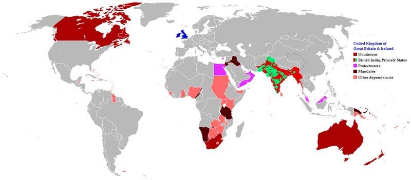 Britain controlled a great deal of Africa, India, Canada and all of Australia and New Zealand.