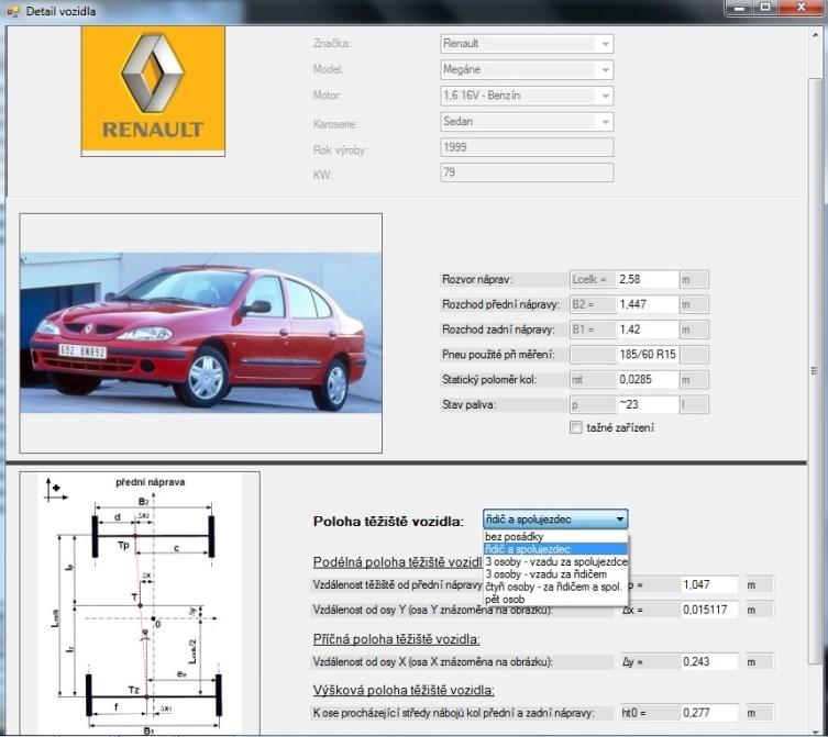 Jakmile se zadají všechny dané filtry a vozidlo je v databázi, objeví se hledané vozidlo ve spodní tabulce (na obrázku 13 vyznačeno).