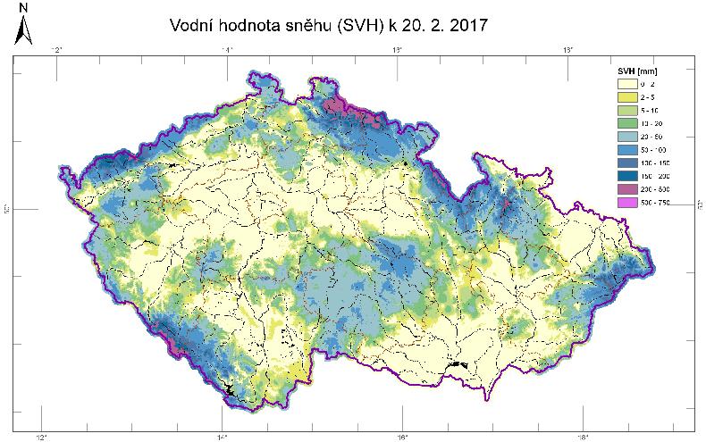 Aktuální vodní hodnota sněhu Zásoba vody ve sněhu v kraji Vysočina 2.2.2015 64,4 mil. m 3 9.2.2015 97,1 mil.