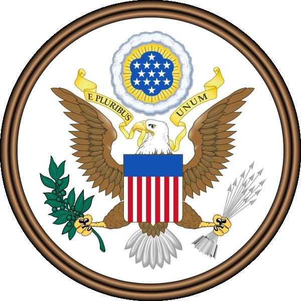Státní znak + vlajka Hlavní postavou lícové strany je národní symbol Orel bělohlavý s křídly za letu Orel má v levém pařátu svazek třinácti šípů (13 původních států) V pravém pařátu