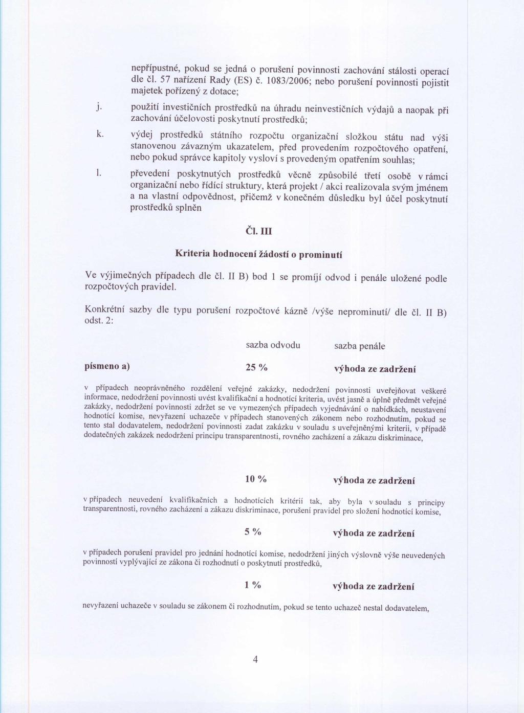 nepřípustné, pkud se jedná prušení pvinnsti zachvání stálsti perací dle či. 57 nařízení Rady (ES) č. 1083/2006; neb prušení pvinnsti pjistit majetek přízený z dtace; J.