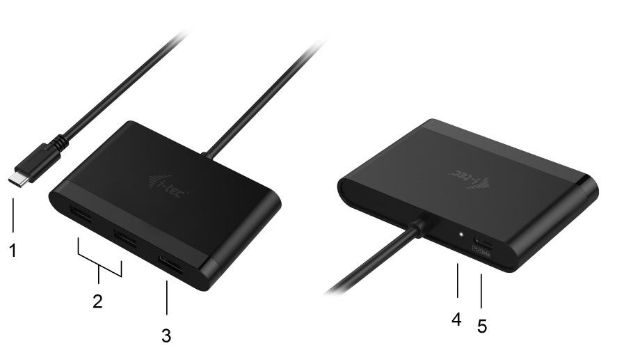 DESCRIPTION / BESCHREIBUNG / POPIS OPIS / POPIS / APRAŠYMAS ENGLISH 1. Cable with USB-C connector for connecting to a notebook, tablet, PC or smartphone 2. 2x USB 3.