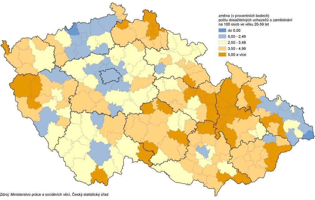 Kartogram č. 7 Míra nezaměstnanosti podle obcí k 31. 12. 29 Kartogram č.