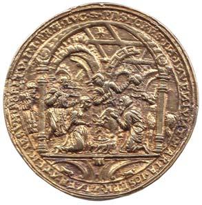 46 NÁBOŽENSKÉ MEDAILE, SVÁTOSTKY NÁBOŽENSKÉ MEDAILE, SVÁTOSTKY 662 Jáchymov Nikl Milicz, AR medaile zlacená litá, 48mm, klanění pastýřů, klanění tří králů, Katz 407 1/1