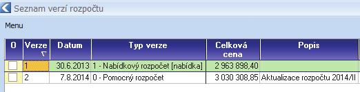 Verze rozpočtu Pro rychlou tvorbu variant rozpočtů můžete využít funkci Verze rozpočtu.