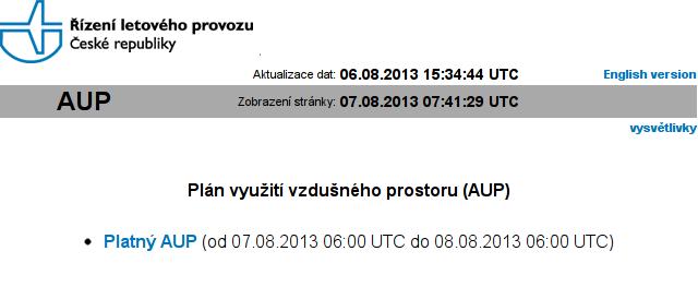 2.3.2 Tisk Tlačítko slouží k tisku zobrazené mapy. Jeho funkce je identická s volbou menu prohlížeče Tisk nebo stiskem klávesové zkratky CTRL+P 2.3.3 AUP Informace o plánu využití jednotlivých prostorů jsou znázorněny vybarvením příslušného prostoru (vybarvený = aktivní, nevybarvený = neaktivní).