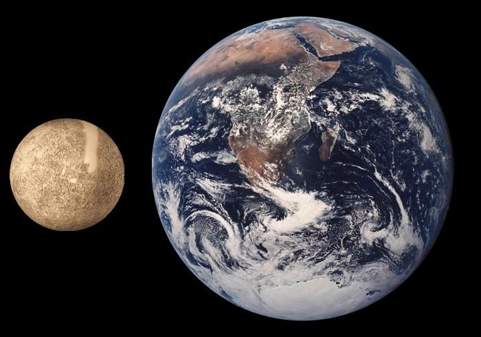 ZÁKLADNÍ FAKTA Velikost: 1/3 Země Poloměr 2440 km (menší než měsíce Ganymed a Titan!