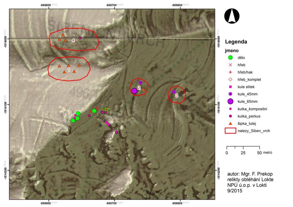 Relikty obléhání města Lokte (2015, NPÚ + amatéři) Díky spolupráci s amatéry se podařilo lokalizovat a správně odhadonout
