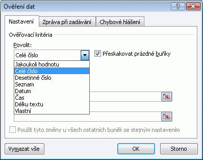 Ověření dat Ověření dat je funkcí aplikace Excel, kterou lze použít k definici omezení dat, která mohou být nebo by měla být zadána do buňky.