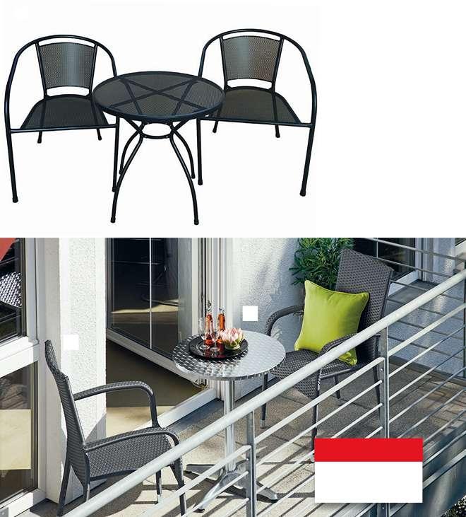 990,- SOUPRAVA BALKONOVÉHO NÁBYTKU MAJA -dílná souprava obsahuje: x skládací židle, x skládací stolek (6 x 6 cm), ocelová konstrukce práškově lakovaná antracitovou barvou, laťování polywood,