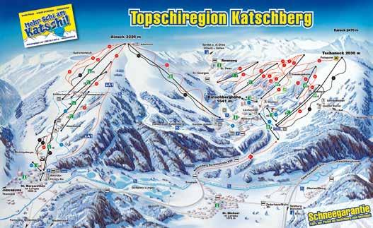 Katschberg (1.066 2.220 m) 70 km propojených tratí (10 km, 50 km, 10 km) 2 kabiny, 6 sedaček, 8 vleků 700 sněhových děl Lyžařské středisko Katschberg leží v sedle na hranicích Korutan a Salcburska.