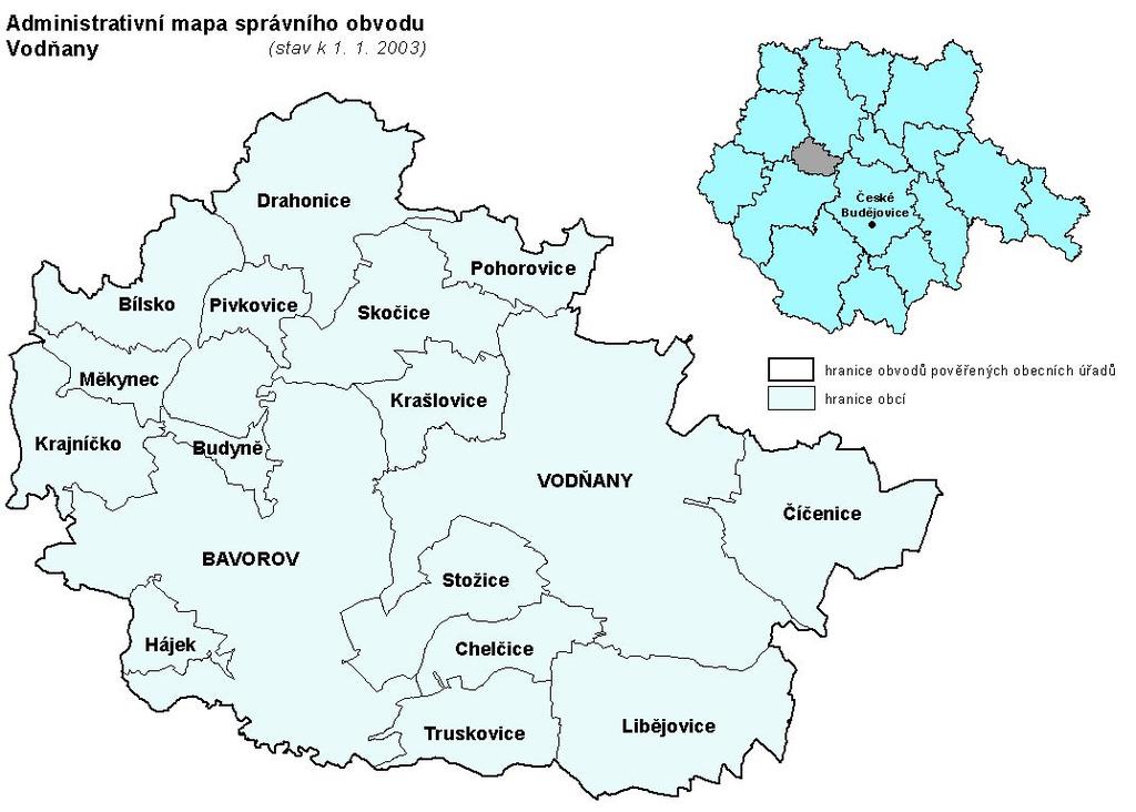 Správní obvod obce s rozšířenou působností Vodňany leží uvnitř kraje v západní části Českobudějovické pánve a protéká jím řeka Blanice, pravý přítok Otavy.