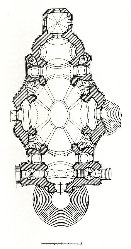 Dientzenhofer. Půdorys. Reprodukce z knihy: Jaromír NEUMANN: Český Barok, 1974 2, 169. 3d.