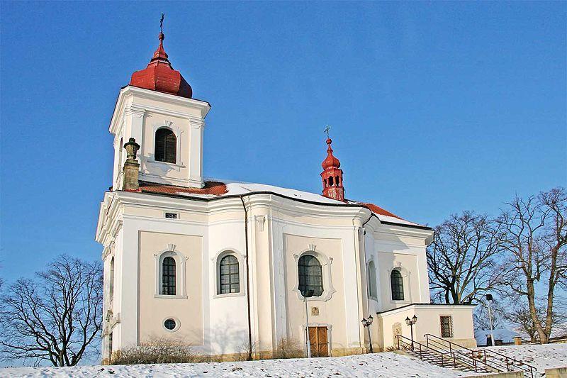 16a. (vlevo) Metličany, Kostel sv. Jakuba, Josef Kermer. Pohled na jižní fasádu.