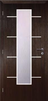 Moderní dveře s neotřelým vzhledem Ozdobné hliníkové lišty dodávají dveřím luxusní nádech Velmi odolný povrch, díky kterému se dveře snadno udržují Široká škála povrchů imitujících dřevo POVRCHY: -