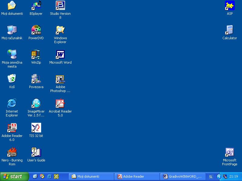1. Okolje Windows 1.1. Delovna površina Okolje Windows se ob vklopu računalnika samodejno naloži.