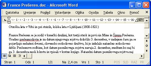 9. Ukazi v menuju Pogled 9.1. Načini pogleda na dokument 9.1.1. Vrste pogledov Različne poglede na naš dokument določamo v menuju Pogled ali z gumbki. V Wordu je Navaden pogled nastavljen pogled.