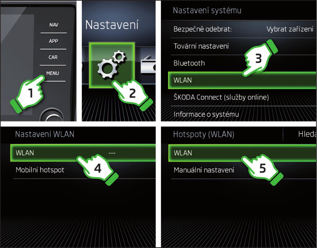 Vytvoření spojení s Wi-Fi hotspotem Zapněte zapalování a