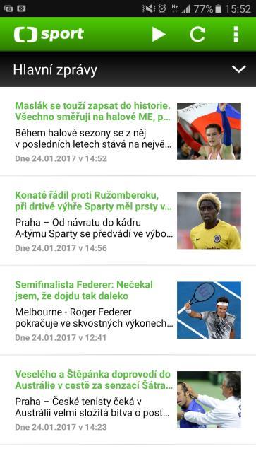 programu ČT sport a zpřístupňuje výsledky, reportáže a analýzy sportovních událostí v mobilních zařízeních