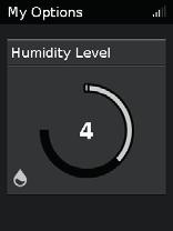 Humidity Level (Úroveň vlhkosti) se může nastavit na Off (Vypnuto), nebo mezi 1 a 8, kde 1 je nejnižší nastavení vlhkosti a 8