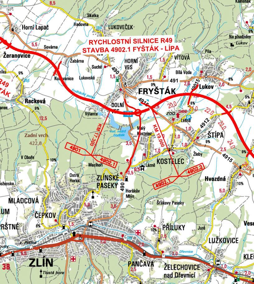 Prioritně urychlit realizaci D 4902 Hulín - Fryšták 19 Stavba D4902 Fryšták - Lípa tvoří 2 část obchvatu (spolu s 4901) krajského města Zlína a odlehčí přetíženému