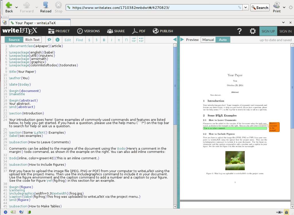 WriteLatex Online editor pro psaní