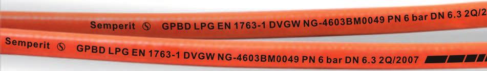 GPBD Hadice pro propan-butan Flexibilní hadice pro dopravu zkapalněných ropných plynů (LPG), pro CNG a směsi methylacetylénu a propandienu (MPS). EN 1763-1:2000. BS 3212-2:1991.