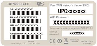 3. Pripojenie k internetu pomocou Wi-Fi 1. Dodané zariadenie je už prednastavené na bezdrôtovú prevádzku. Názov predvolenej siete (napr. SSID: UPC495317) a prednastavené heslo k sieti (napr.