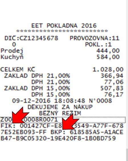 Vlevo účtenka, která byla v pořádku evidována v režimu online. Vpravo je účtenka, která je také správně, nicméně v době jejího tisku nebylo spojení se serverem.