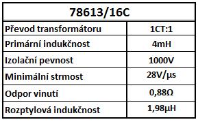 3.1.2 Transformátor ÚSTAV VÝKONOVÉ ELEKTROTECHNIKY A ELEKTRONIKY Jako impulsní transformátor pro napájecí část budícího obvodu byl vybrán transformátor typ 78613/16C od výrobce Murata PS.