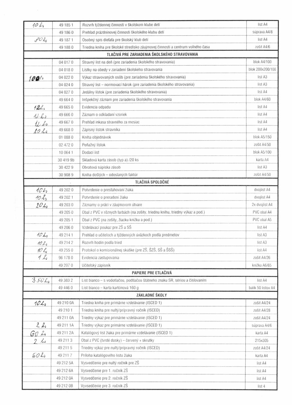 - 10h 491851 Rozvrh týždennej činnosti v školskom klube detí list A4 49186 O Prehľad prázdninovej činnosti školského klubu detí súprava A4/8 f04 491871 Osobný spis dieťaťa pre školský klub detí list