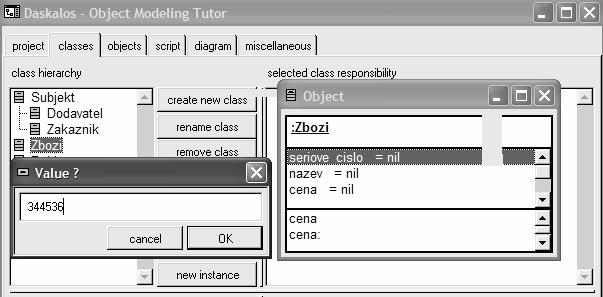 Označíme (zamodříme) si třídu Zbozi a klikneme na tlačítko New instance, otevře se nám nové okno (instance třídy Zbozi).