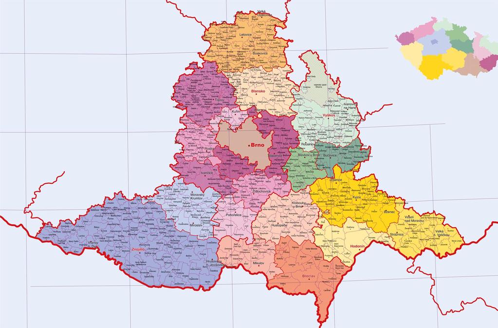 Administrativní mapa Administrativní členění Jihomoravského e popis e (NUTS3) ů: 14 Jihomoravský 16 30 16 00 Administrativní členění ČR JIHOVÝCHOD 17 00 Pardubický popis regionu soudržnosti (NUTS2)
