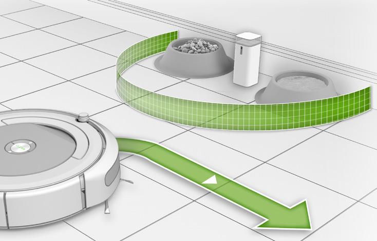 Ochranná zóna je neviditelná a dosahuje přibližně 60 centimetrů od středu zařízení. 1,2 m Režim virtuální zdi: Pokud je přepínač nahoře ( ), zařízení funguje jako virtuální zeď.
