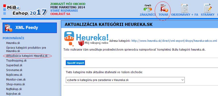 Hromadný import a následná aktualizácia kategórii Heureka.