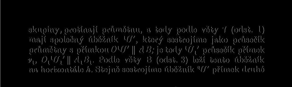 Stejně sestrojíme úběžník 2 U' přímek druhé Obr. 14. skupiny a úběžník M' úhlopříček EG BD. Tyto tři úběžníky přeneseme do obr. 13 (HW = H^U^, HHT = H^U?, HM' = H^My).