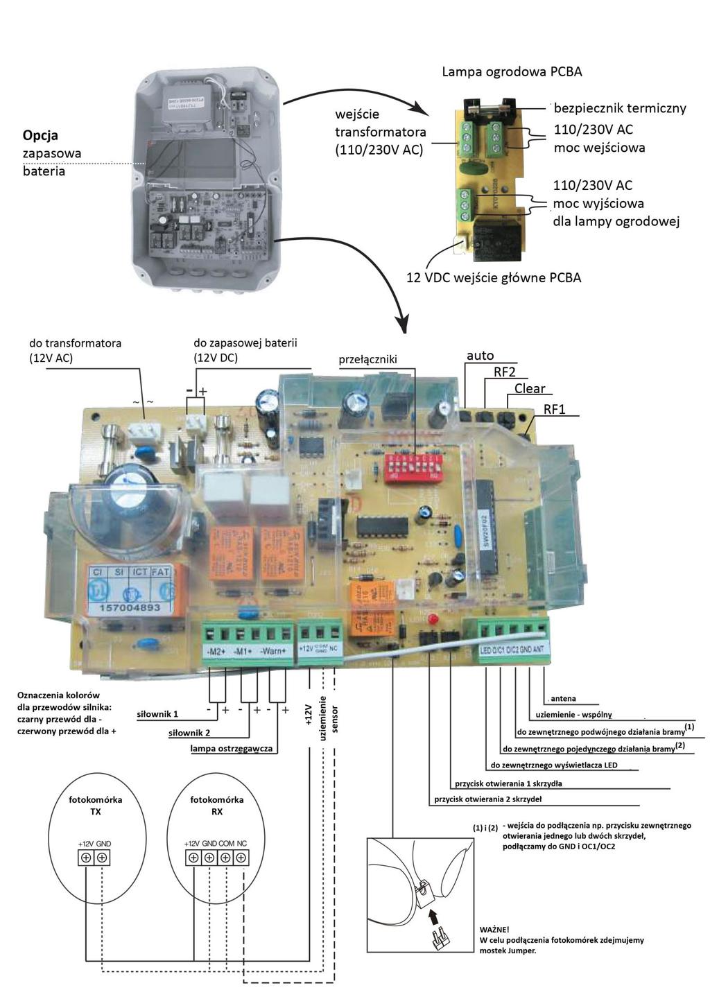 + 12V uzemnění senzor Schéma zapojení Řídící jednotka zahradního osvětlení tepelná pojistka Volitelné záložní baterie do transformátoru 230V AC vstup 230V AC vstup 230V AC vstup do zahradního