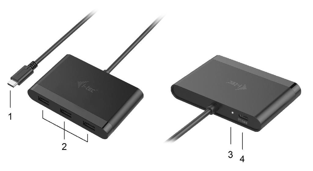 DESCRIPTION / BESCHREIBUNG / POPIS OPIS / POPIS / APRAŠYMAS ENGLISH 1. Cable with USB-C connector for connecting to a notebook, tablet, PC or smartphone 2. 3x USB 3.