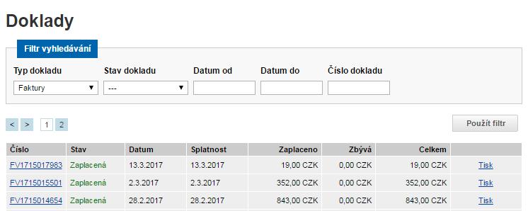 Doklad - faktura U faktur lze vidět