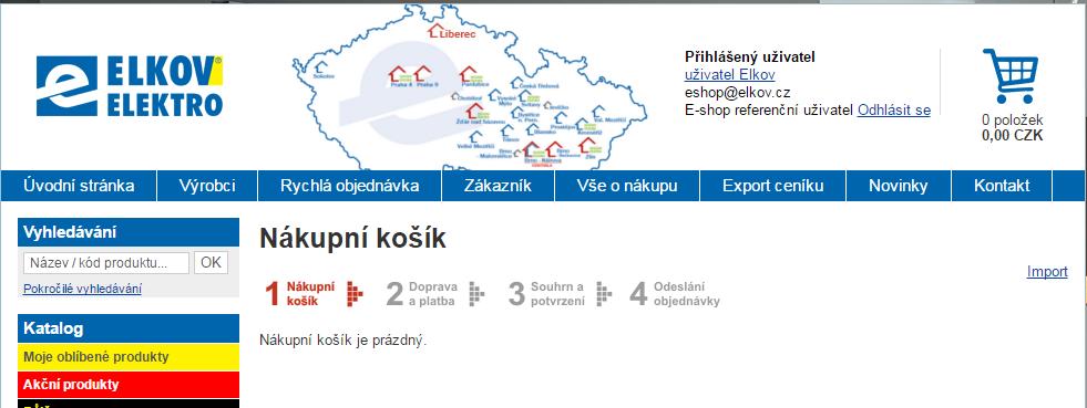 Nákupní košík import položek Do košíku lze importovat položky.