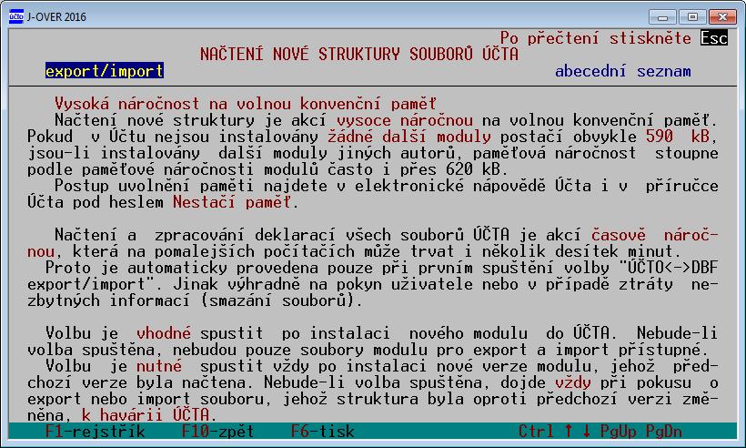 Při načítání struktur souborů modul průběžně podává hlášení o dílčích akcích, které právě provádí.