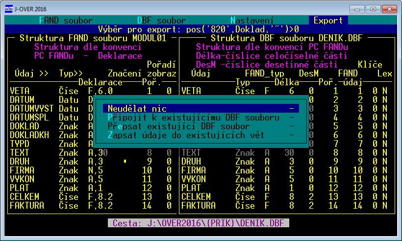 3.3.5 Volba Export Pokud DBF soubor neexistuje nebo je prázdný, program se pouze zeptá, zda exportovat.
