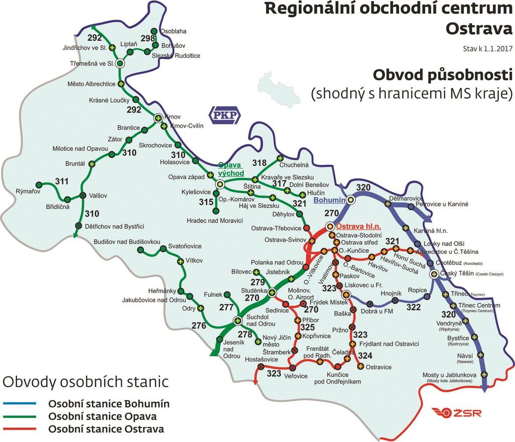 Regionální obchodní centrum Ostrava - základní údaje Počet obvodů: 3 osobní stanice Tarifních bodů celkem: 149 Služby ve stanicích: Vnitrostátní pokladny: 62 Mezinárodní pokladny : 17