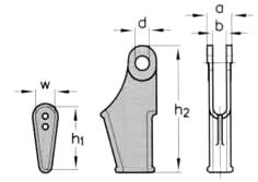 Koncovka lanová se třmenem DIN 83313 / Spelter socket closed Svorka klínová asymetrická DIN 43148* / Wedge socket DIN 43148 materiál /material: ocel C45E, pevn.tř.6.8, Re 480MPa / forged h.t.steel Ck45 materiál /material: pouzdro - litina GS6 CrMo4 / shaft - casted iron Kód lano Ø h f c d1 e x b nosnost kg 1ks Kód lano Ø h b d h1 w nosnost kg 1ks Art.