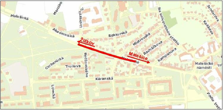 7 Měření PVV v ulici Malešická V městské části Praha 3 u žižkovského nákladového nádraží se nachází ulice Malešická, jejíž celková délka činí 3 km.