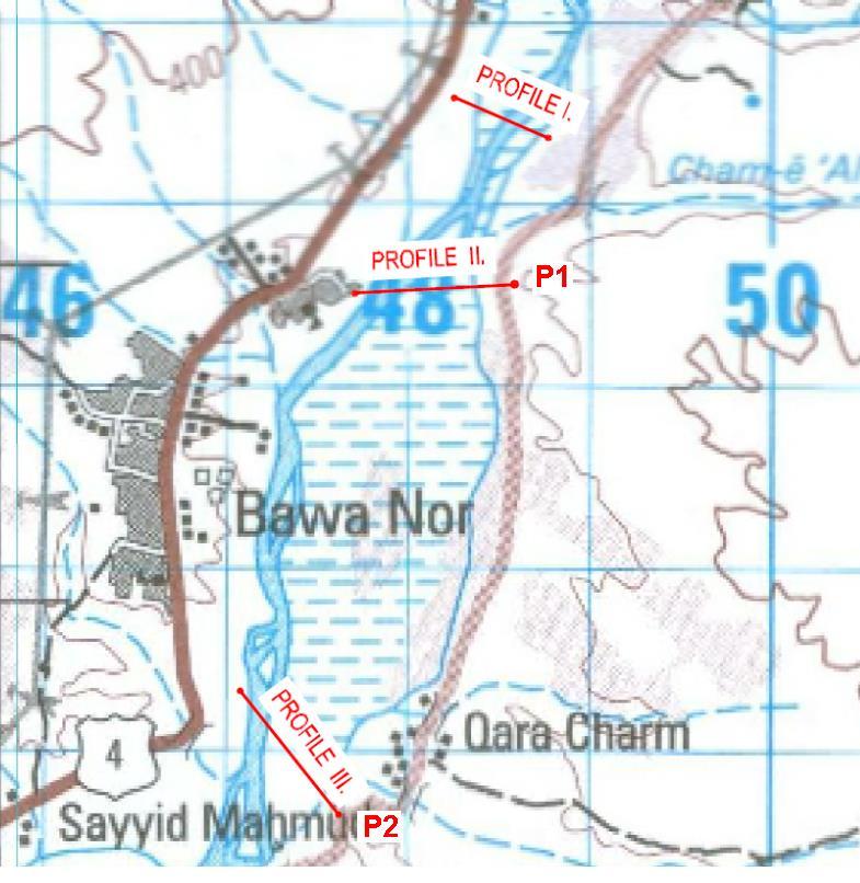 Obr. 2.2 Umístění přehradní hráze Bawanur (varianta P1) dle [1] Řeka Dyiala o délce 445 km a ploše povodí 32600 km 2 pramení v pohoří Zagros v Íránu a vlévá se do řeky Tigris v Iráku.